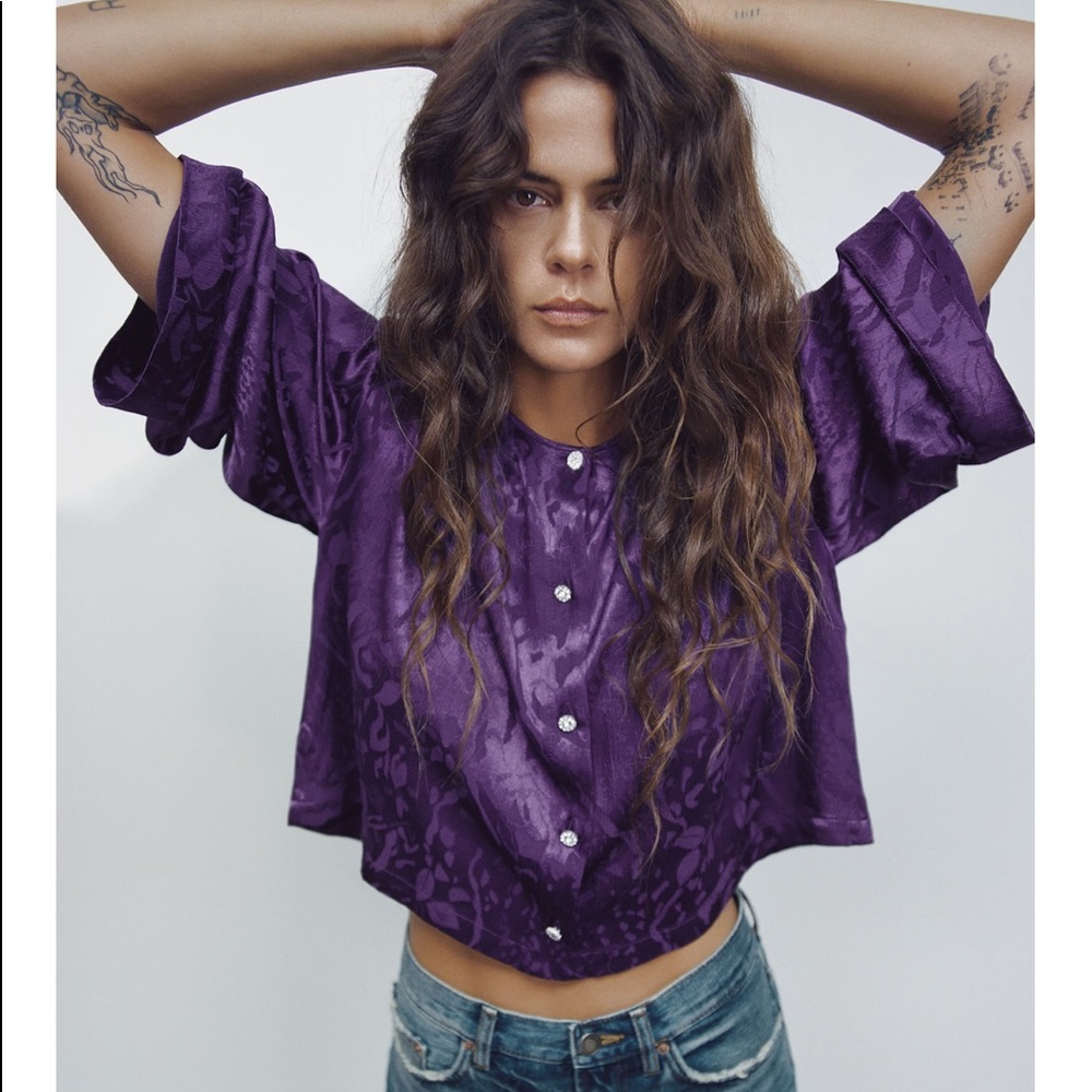 Zara Jacquard blouse purple